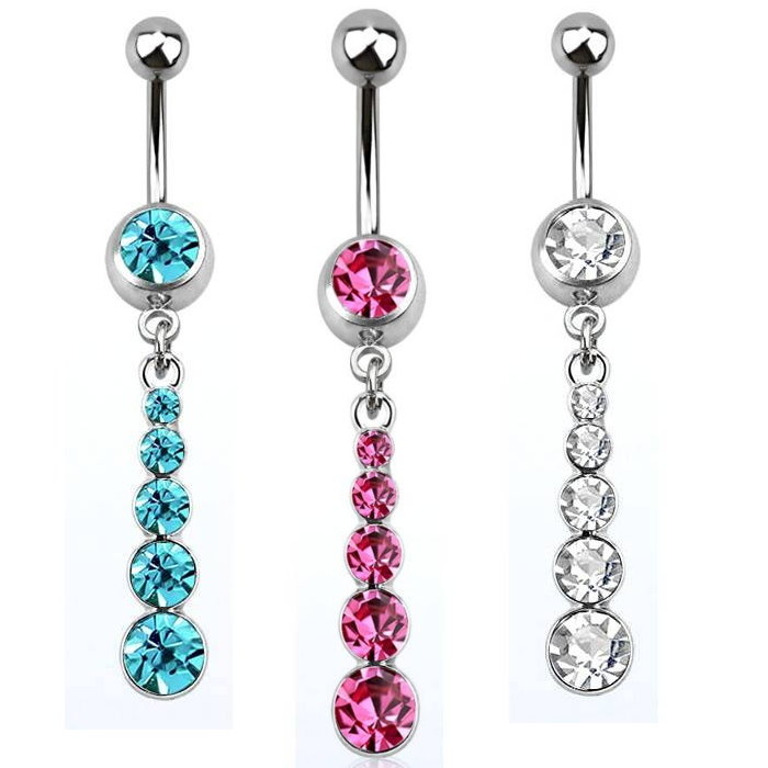 Langes Bauchnabelpiercing mit Zirkoniasteine