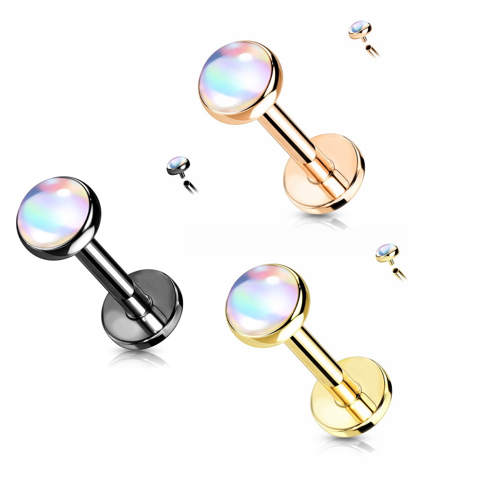 Labret Piercing mit schimmerndem Stein – Innengewinde | Chirurgenstahl 316L | 1,2 mm | 6 mm oder 8 mm | Gold, Schwarz & Roségold