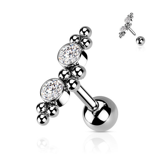 Barbell Piercing mit 2 Zirkonia – Chirurgenstahl