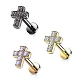Labret Stecker Kreuz mit Zirkonia