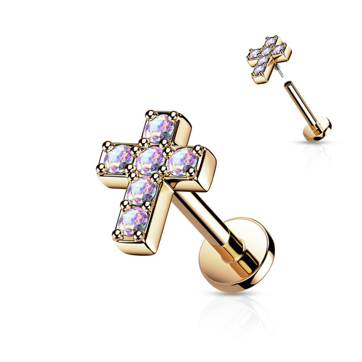 Labret Stecker Kreuz mit Zirkonia