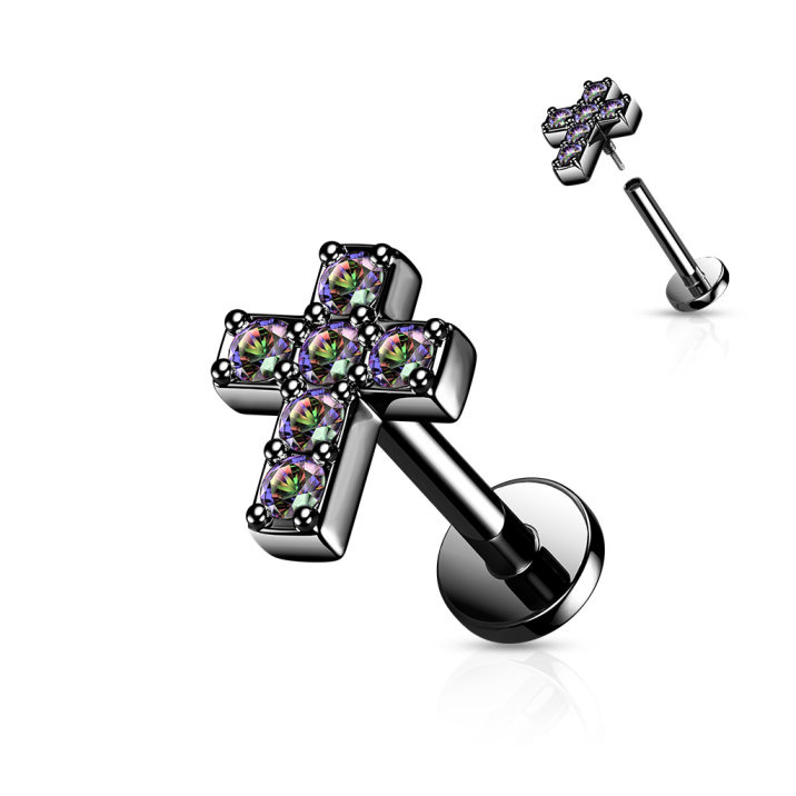 Labret Stecker Kreuz mit Zirkonia