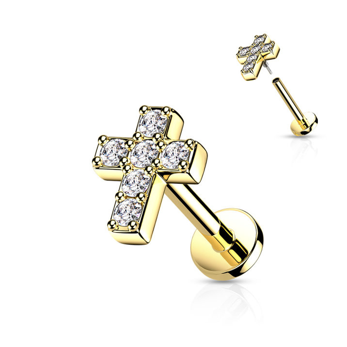 Labret Stecker Kreuz mit Zirkonia