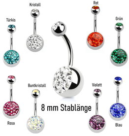 8 mm Bauchnabelpiercing mit großer Glitzerkugel – Chirurgenstahl 316L | 8 Farben