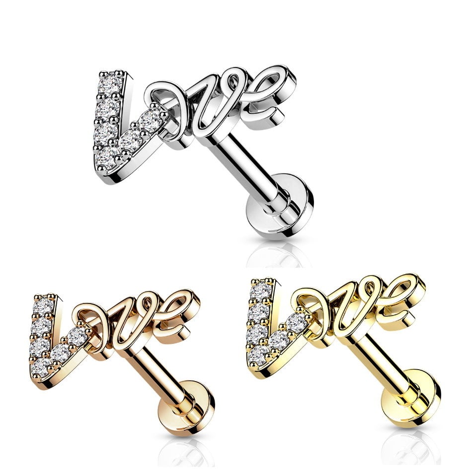 Labret Stecker LOVE mit Kristallsteinchen
