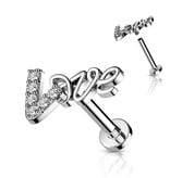 Labret Stecker LOVE mit Kristallsteinchen