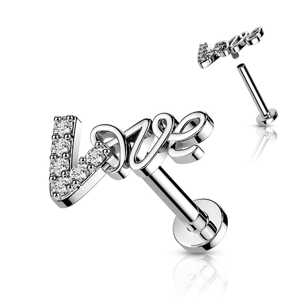 Labret Stecker LOVE mit Kristallsteinchen