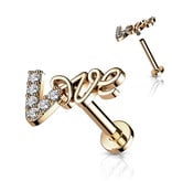 Labret Stecker LOVE mit Kristallsteinchen