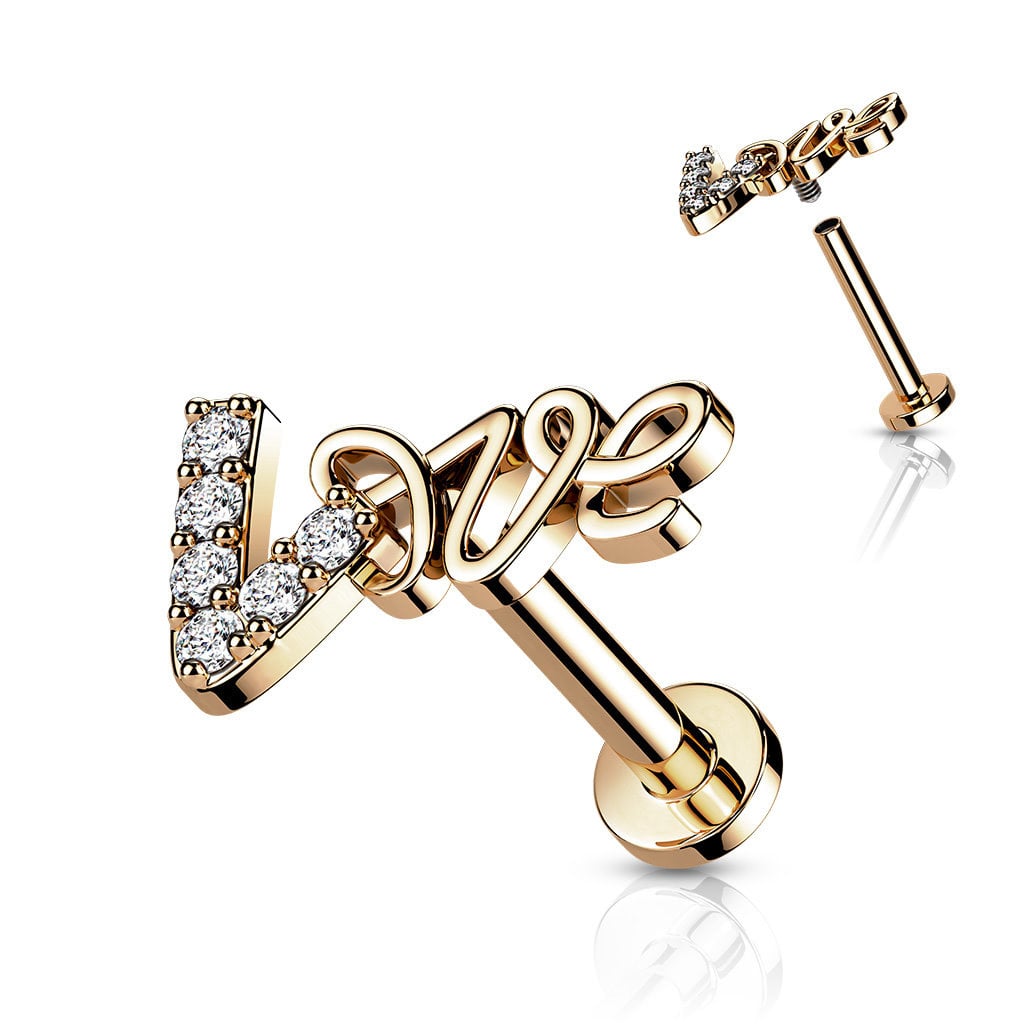Labret Stecker LOVE mit Kristallsteinchen
