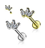 Labret Piercing mit 3 Zirkonia im Marquise-Schliff