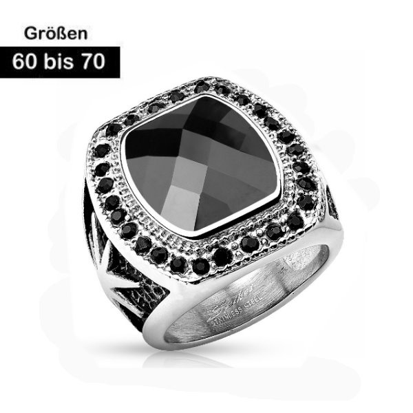 Edelstahl Männer Ring mit schwarzen Stein