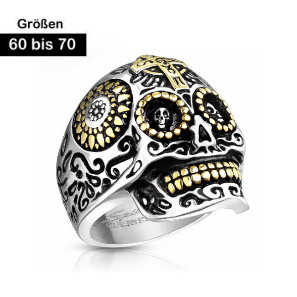 Goldfärbiger Edelstahl Ring Skull