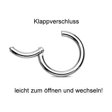 1,2 mm Piercing Clickerring mit 5 Zirkoniasteine