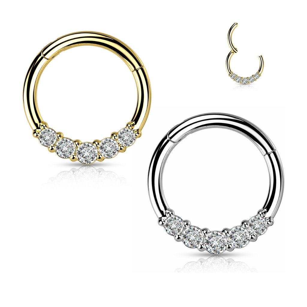 1,2 mm Piercing Clickerring mit 5 Zirkoniasteine