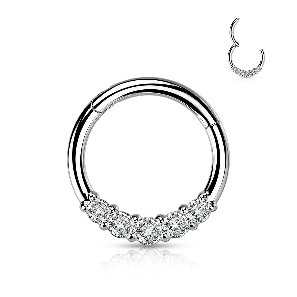 1,2 mm Piercing Clickerring mit 5 Zirkoniasteine