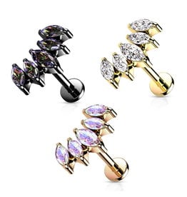 Labret Stecker mit 5 Zirkoniasteinen – 1,2 x 6 mm aus Chirurgenstahl PVD | Gold, Schwarz & Silber