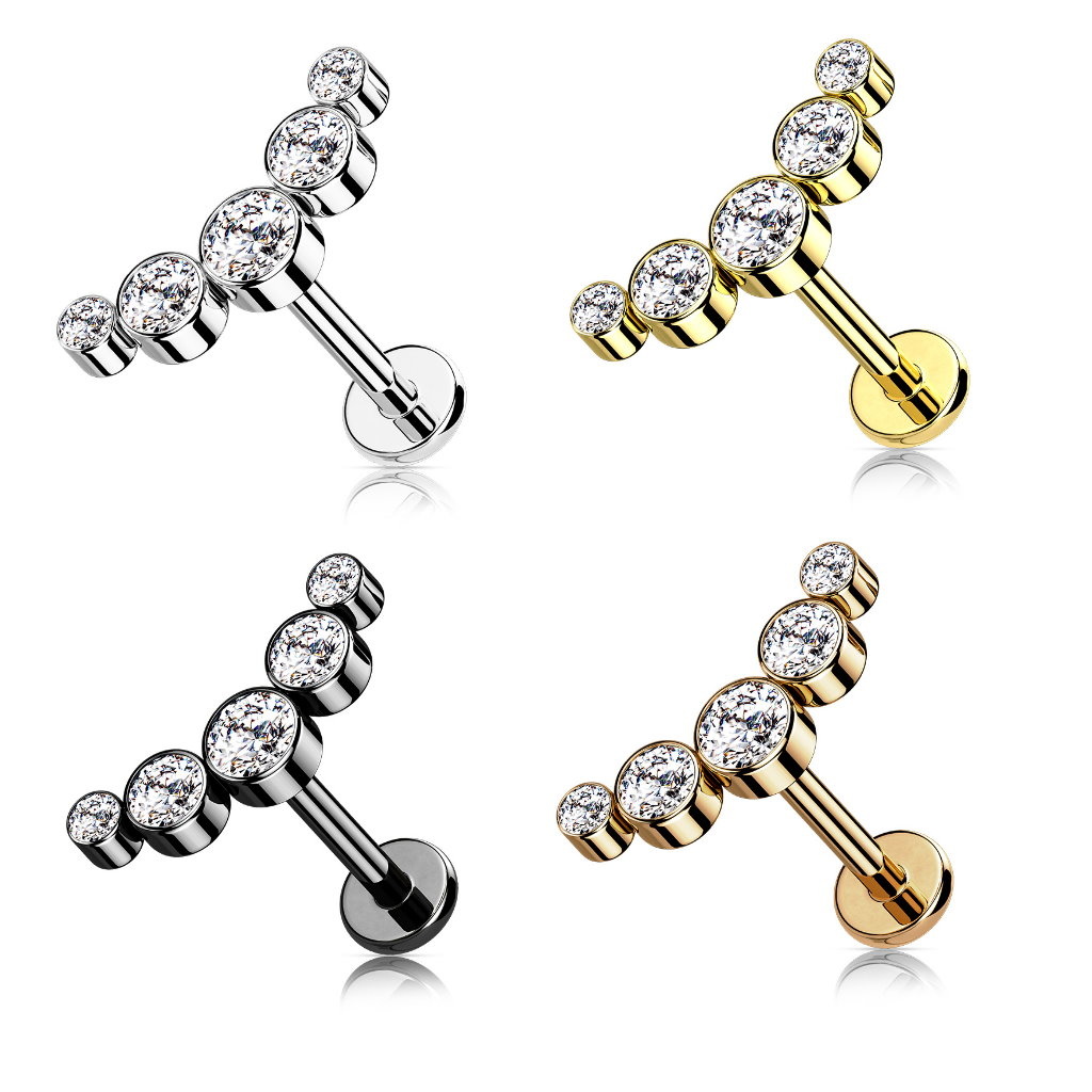 Labret Piercing mit 5 kleinen Zirkonia Steine