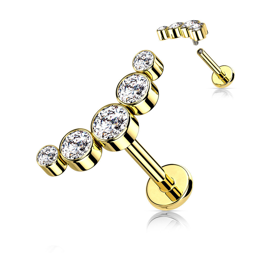 Labret Piercing mit 5 kleinen Zirkonia Steine