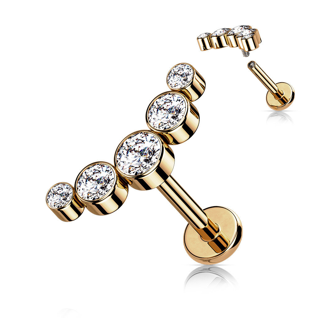 Labret Piercing mit 5 kleinen Zirkonia Steine