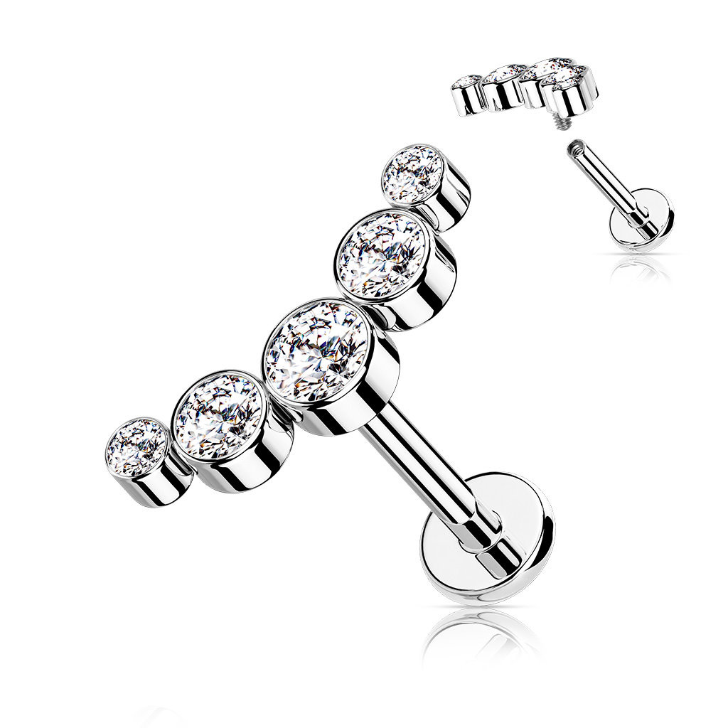 Labret Piercing mit 5 kleinen Zirkonia Steine
