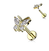 Labret Piercing Schmetterling mit Kristall-Zirkonia – Innengewinde