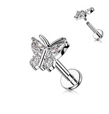Labret Piercing Schmetterling mit Kristall-Zirkonia – Innengewinde
