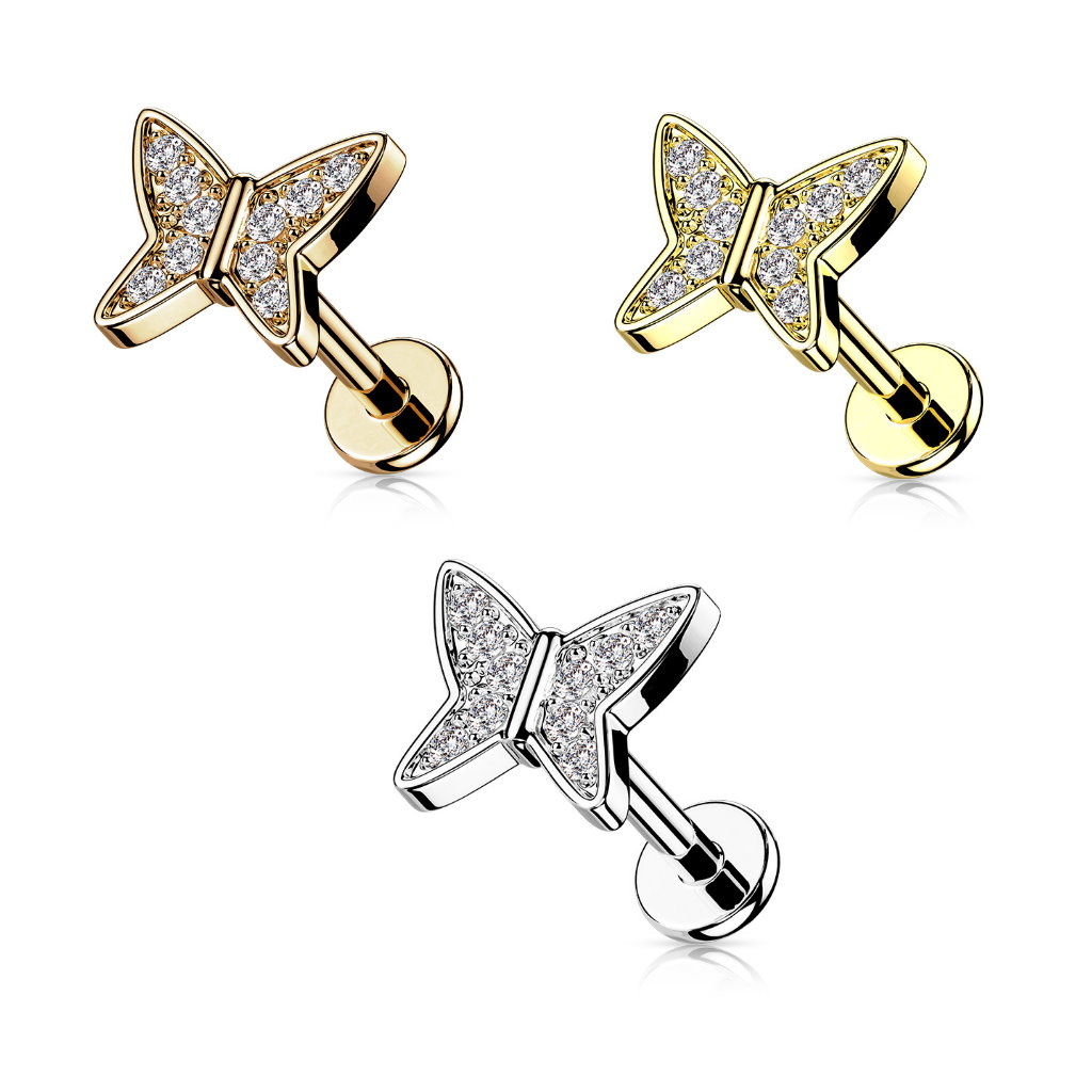Ohr Piercing Schmetterling mit Kristallsteinchen – Chirurgenstahl