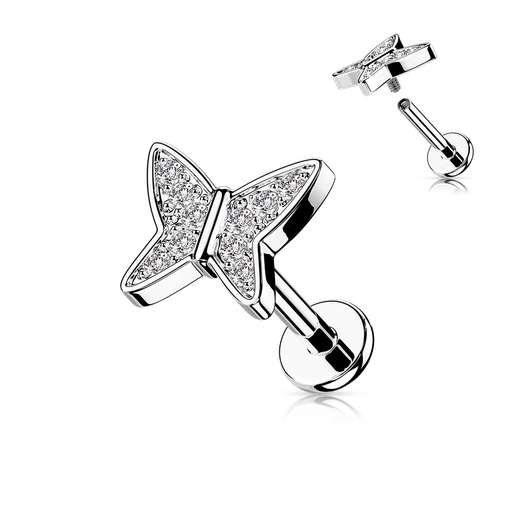 Ohr Piercing Schmetterling mit Kristallsteinchen – Chirurgenstahl