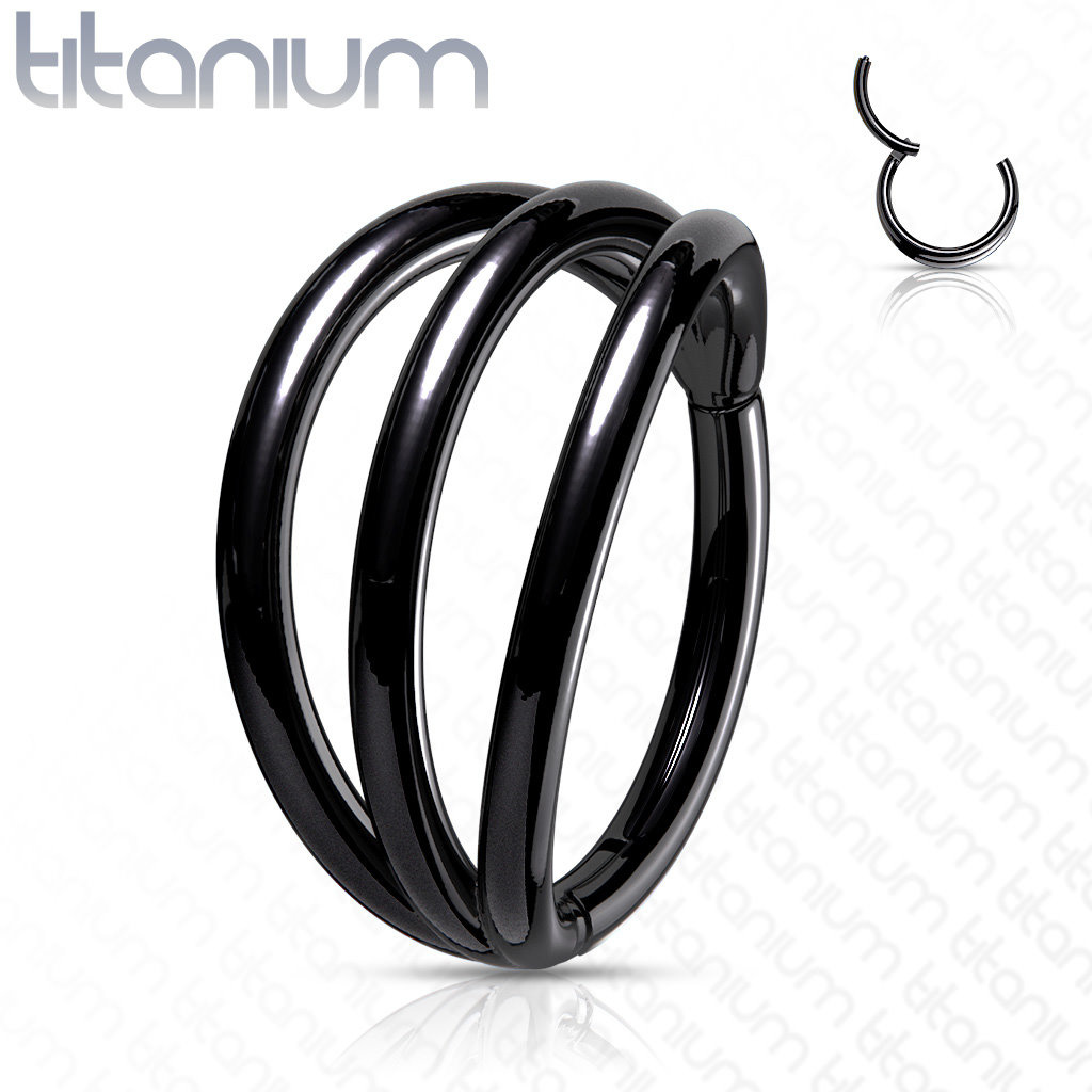 3-facher Piercingring schwarz aus Titan