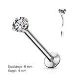 Labret Piercing Stecker mit 4 mm Kristall