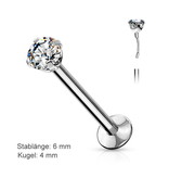 Tragus Piercing Stecker mit 4 mm Stein - Steckverschluss