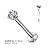 Labret Stecker mit 3 mm Kristall –  Push-In | 6, 8 & 10 mm