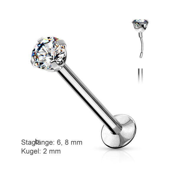 Labret Push-In aus Chirurgenstahl miz 2mm Kristall