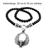 Schwarze Perlenkette mit Skull Anhänger