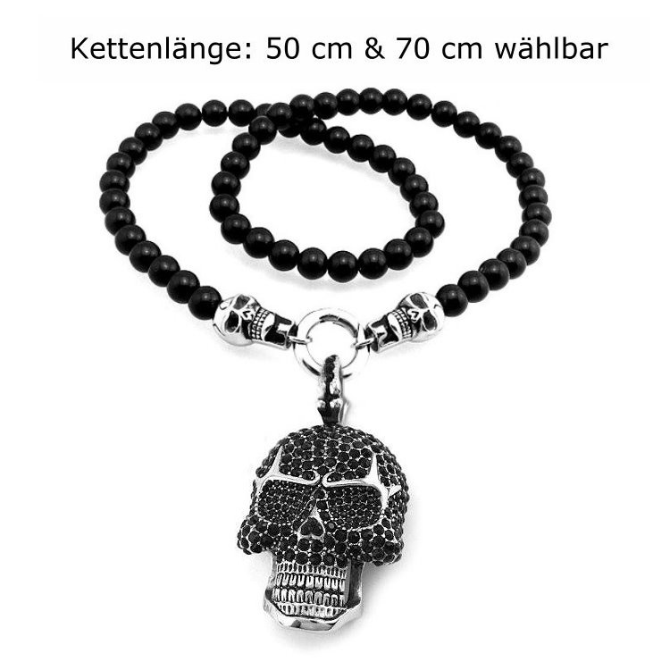 Schwarze Totenkopf Halskette aus Edelstahl