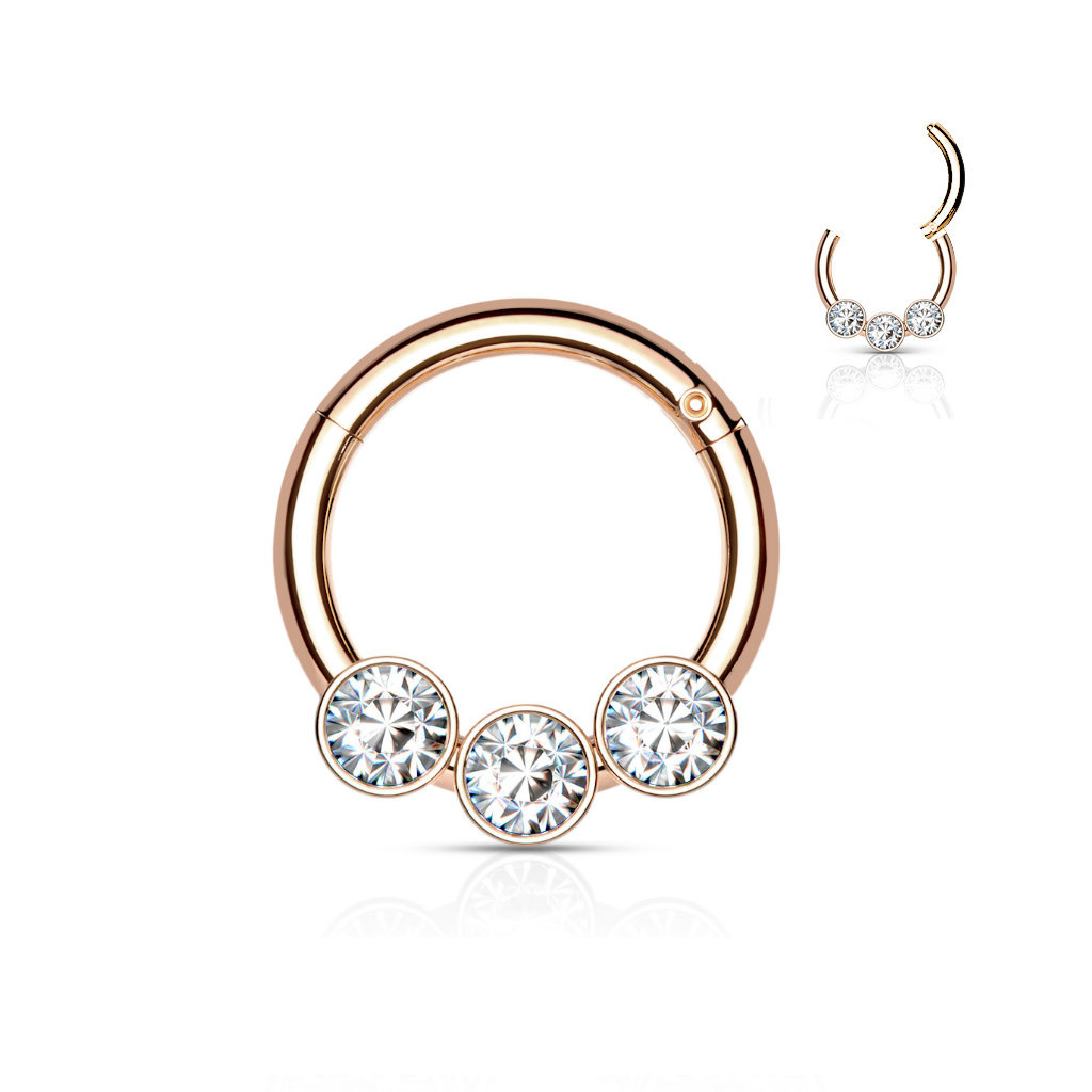 Clicker Ring Rose mit 3 kristall Steinchen