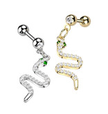 Piercing Barbell mit Schlangen-Anhänger & Kristall-Zirkonia