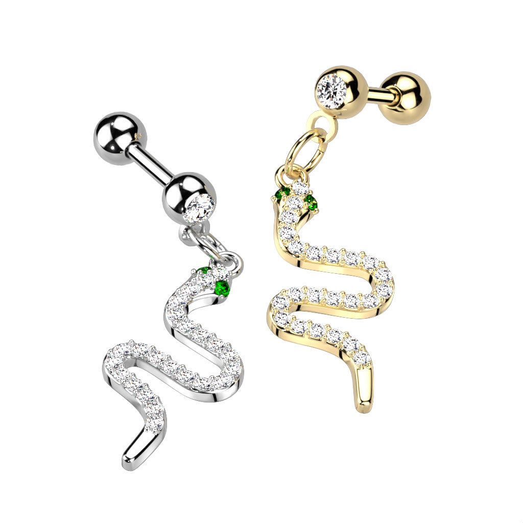 Piercing Barbell mit Schlangen-Anhänger & Kristall-Zirkonia