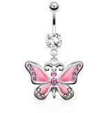 Bauchnabelpiercing mit pinken Schmetterling