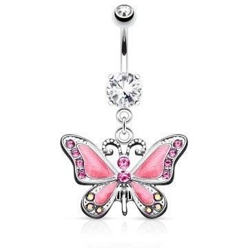 Bauchnabelpiercing mit pinken Schmetterling
