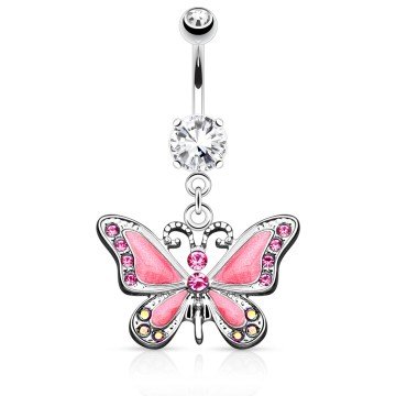 Bauchnabelpiercing Schmetterling pink