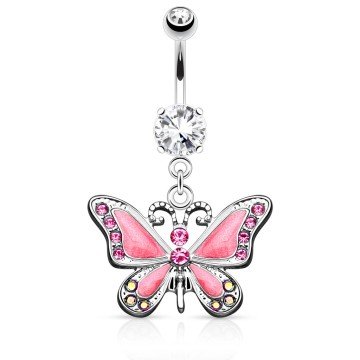 Bauchnabelpiercing Schmetterling pink