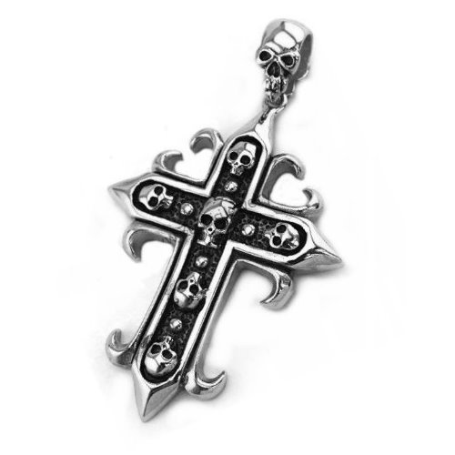 Totenkopf Kreuz aus massivem Edelstahl silber Skull Cross Anhänger mit  Halskette