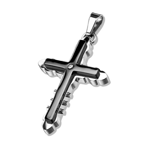 Herren Anhänger Kreuz - Schwarz-Silber