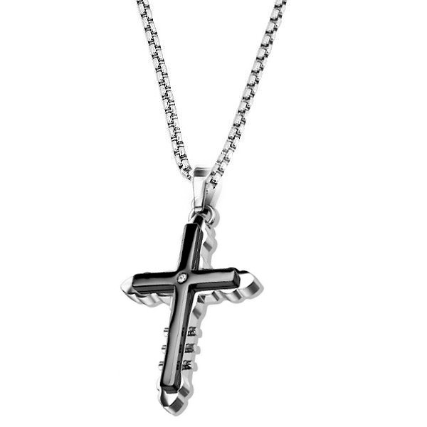 Herren Anhänger Kreuz - Schwarz-Silber