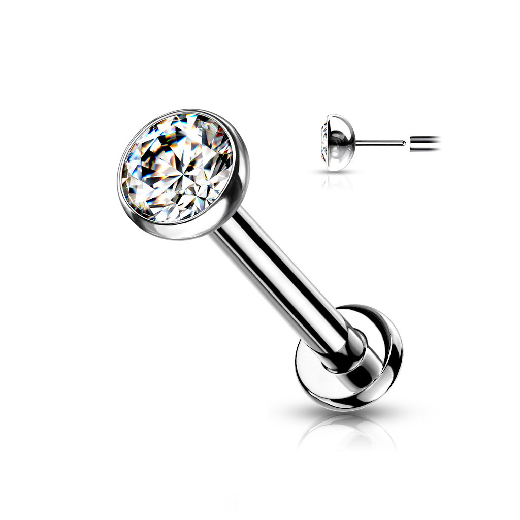 Titan Piercingstecker mit 3 mm Kristall-Zirkonia