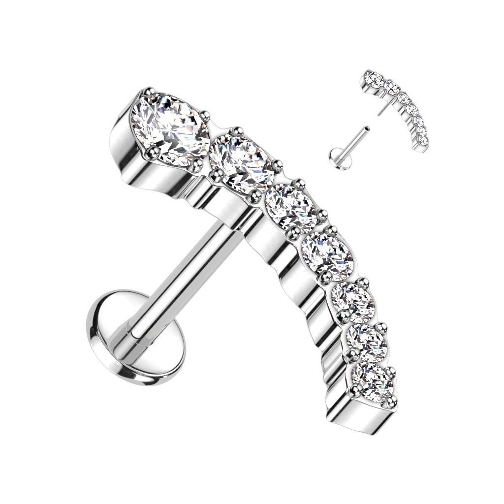 Titan Labret mit 7 Zirkonia-Kristallsteinen - Push-In