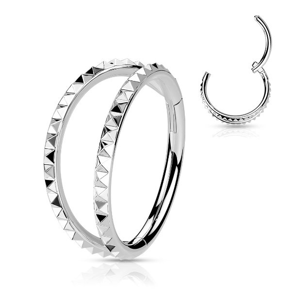2-fach Clicker Ring mit Pyramidenschliff – Chirurgenstahl 316l