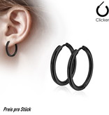 Schwarze Creolen aus Edelstahl  - 12 oder 14 mm