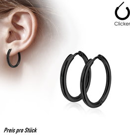 Schwarze Creolen aus Edelstahl – Unisex | 12 oder 14 mm | Klappverschluss